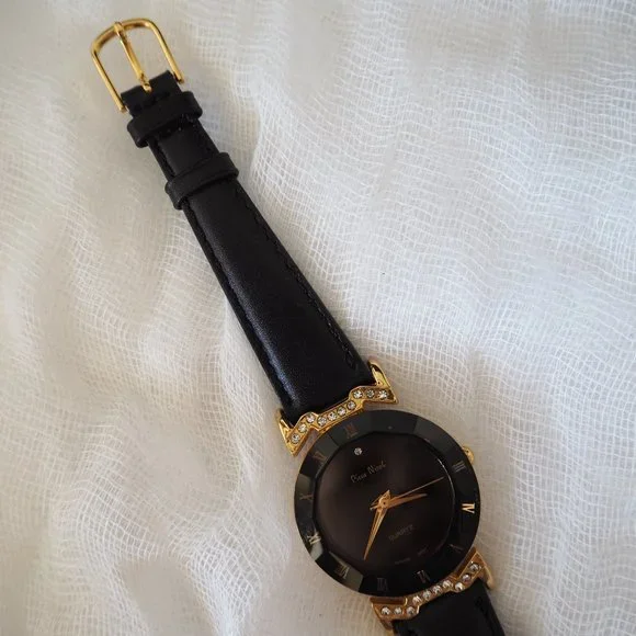 Pierre Nicol gold crystal lug faceted black leather watch - Picture 10 of 14